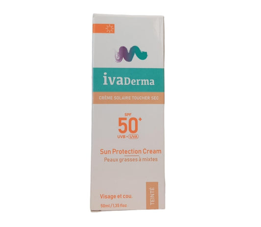 Ivaderma Crème Solaire SPF50+ Toucher Sec Teinté 50ml