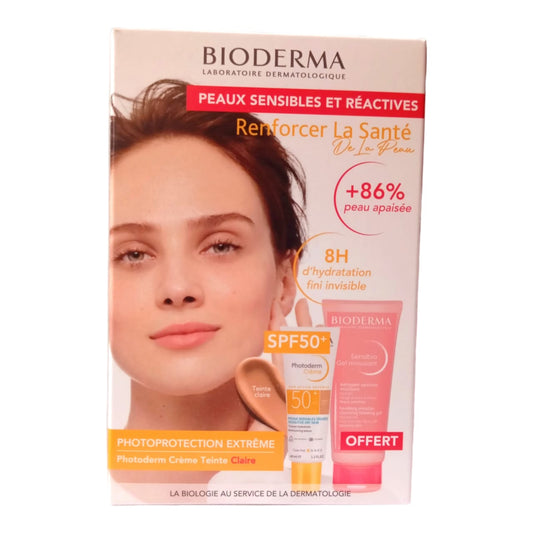 Bioderma Photoderm Crème SPF50+ Teinté Claire + Sensibio Gel Moussant 100ml OFFERT