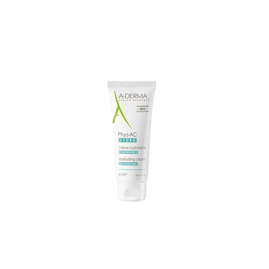 A-Derma Phys-AC Hydra Crème Visage Hydratante Compensatrice 40ml, tube souple blanc avec bouchon clips