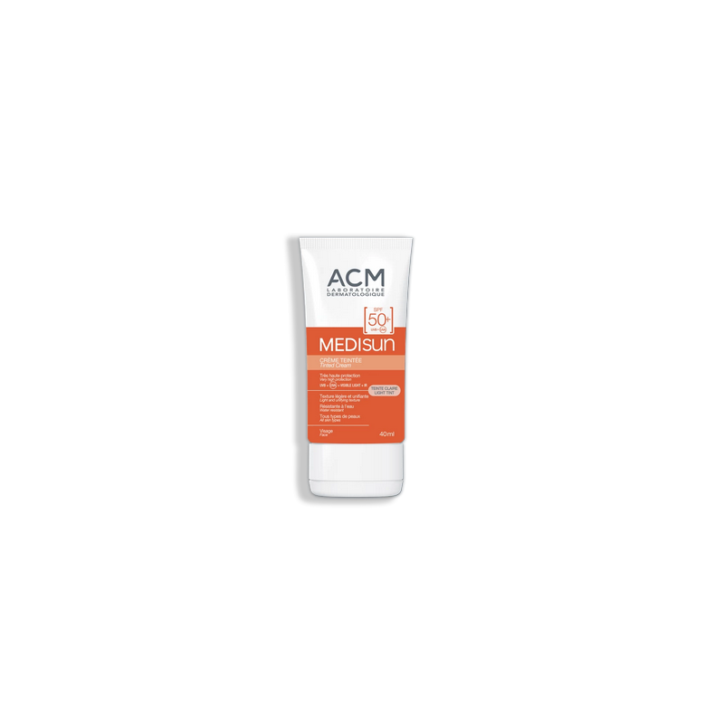 ACM Medisun Crème Teintée SPF 50+ Teinte Claire 40ml tube plastic blanc et orange