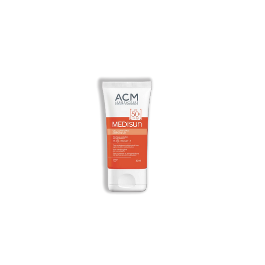 ACM Medisun Gel Matifiant SPF 50+ 40ml flacon souple blanc et orange avec bouchon clips