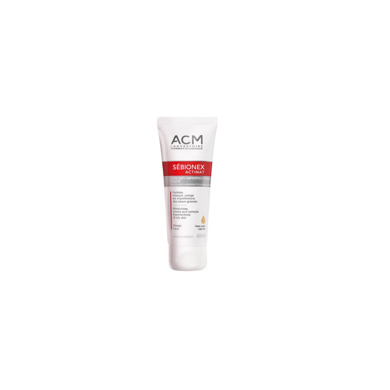 ACM Sébionex Actimat Soin Anti-imperfections Teinté 40ml tube souple blanc et rouge avec bouchon clips