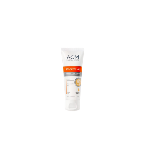 ACM Sensitélial SPF 50+ Crème Solaire Teintée 40ml tube souple blanc et orange avec bouchon clips