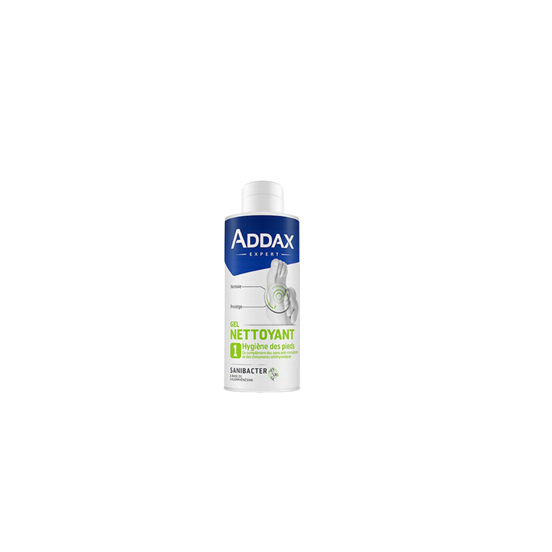 Addax Sanibacter Antibacterien-Antifongique 1er Gel Antiseptique du Pied 125ml flacon bleu et blanc avec bouchon vis