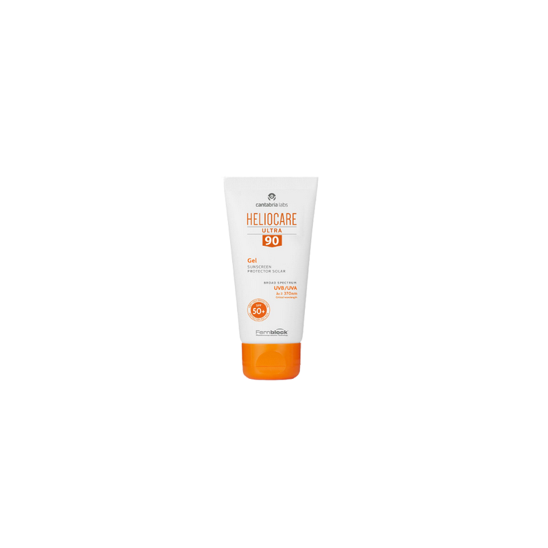 Cantabria Labs Heliocare Ultra 90 Gel SPF 50+ 50ml  tube blanc souple avec capuchon clips orange