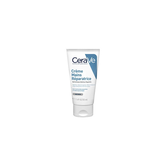 Cerave Crème Mains Réparatrice tube souple bleu et blanc avec bouchon clips