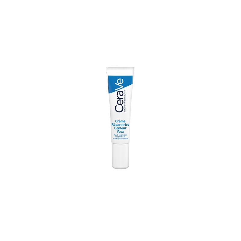 Cerave Crème Réparatrice Contour des Yeux 14ml flacon souple blanc et bleu avec bouchon clips