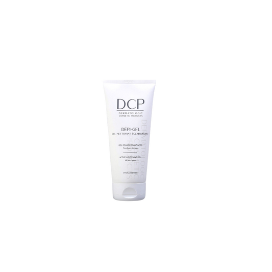 DCP Dépi-gel Gel Nettoyant Éclaircissant 200ml, tube blanc avec bouchon clips