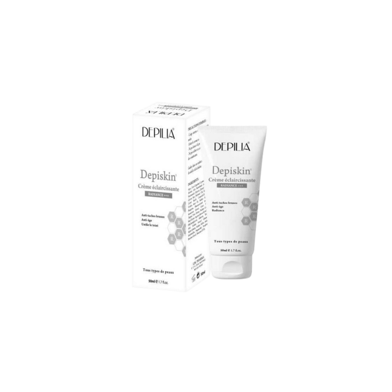 Depilia Crème Depiskin Eclaircissant Radiance 50ml tube blanc souple avec bouchon clips