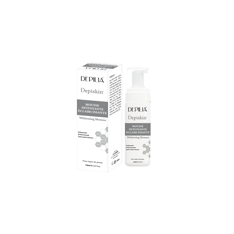 Depilia Depiskin Mousse Eclaircissant 150ml flacon blanc et gris avec bouchon spray