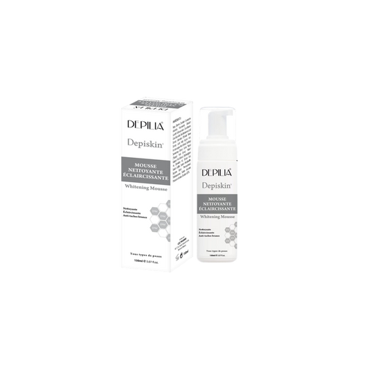 Depilia Depiskin Mousse Eclaircissant 150ml flacon blanc et gris avec bouchon spray