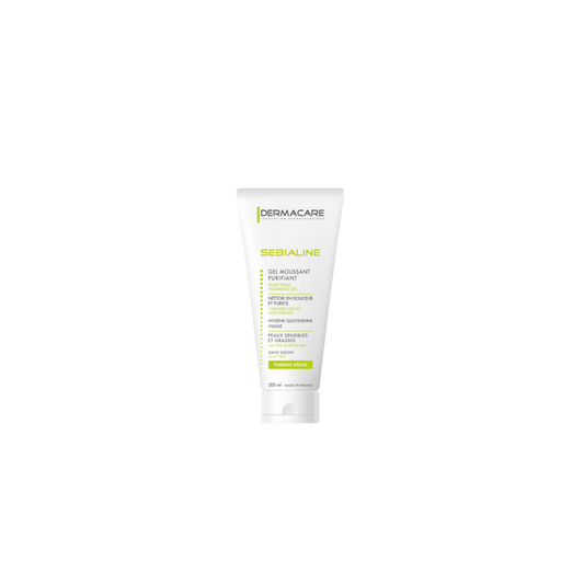 Dermacare Sebialine Gel Moussant Purifiant 200ml tube souple blanc avec bouchon clips