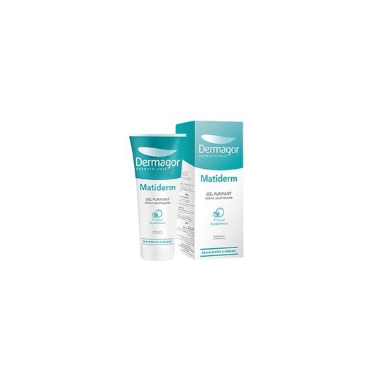 Dermagor Matiderm Gel Purifiant 200ml tube souple blanc et vert avec bouchon clips