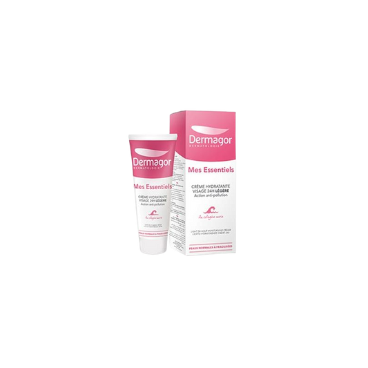 Dermagor Mes Essentiels Crème Hydratante Visage Légère 40ml tube souple blanc et violet avec bouchon clips