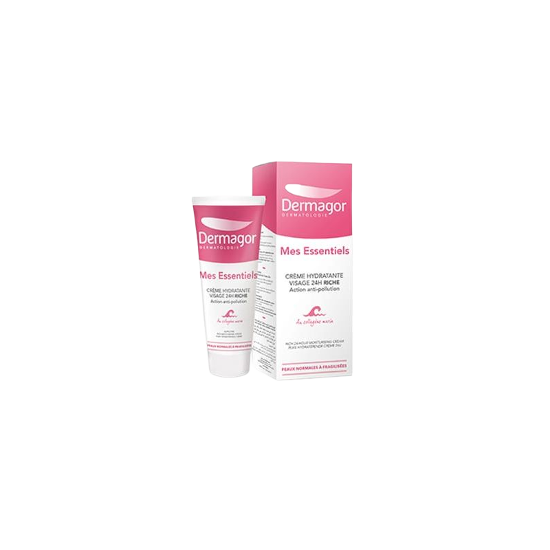 Dermagor Mes Essentiels Crème Hydratante Visage Riche 40ml tube souple blanc et rose avec bouchon clips