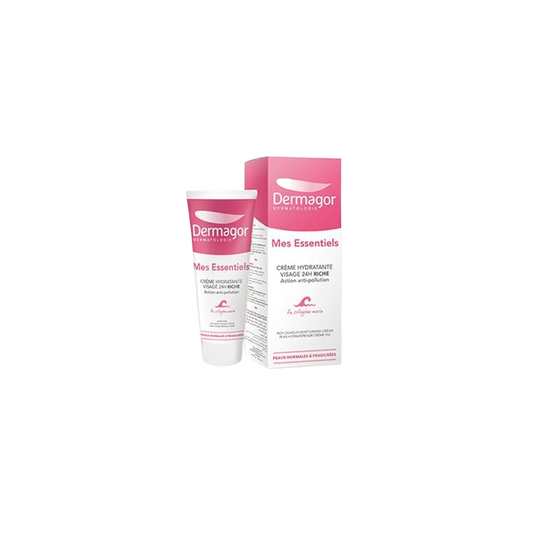 Dermagor Mes Essentiels Crème Hydratante Visage Riche 40ml tube souple blanc et rose avec bouchon clips