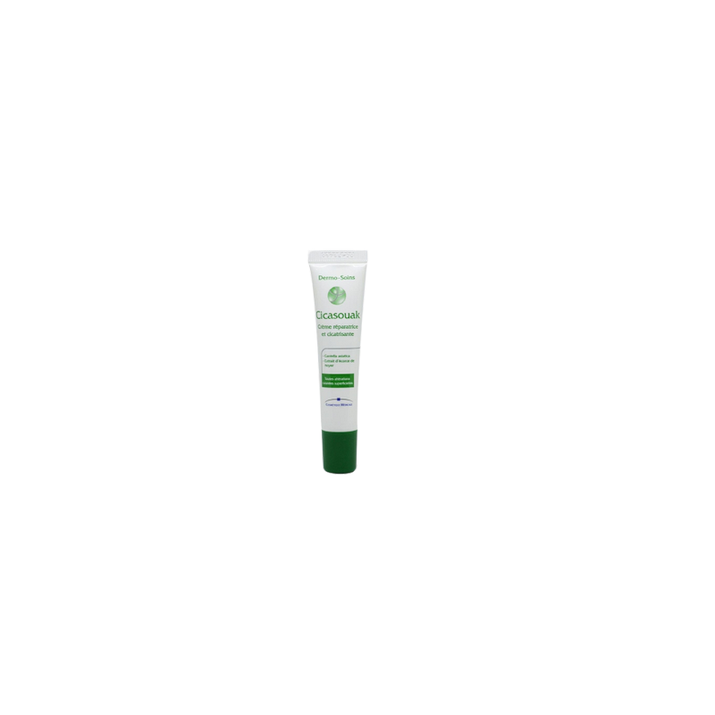 Dermo-Soins Cicasouak Crème Réparatrice et Cicatrisante 15ml, tube blanc souple avec bouchon vert