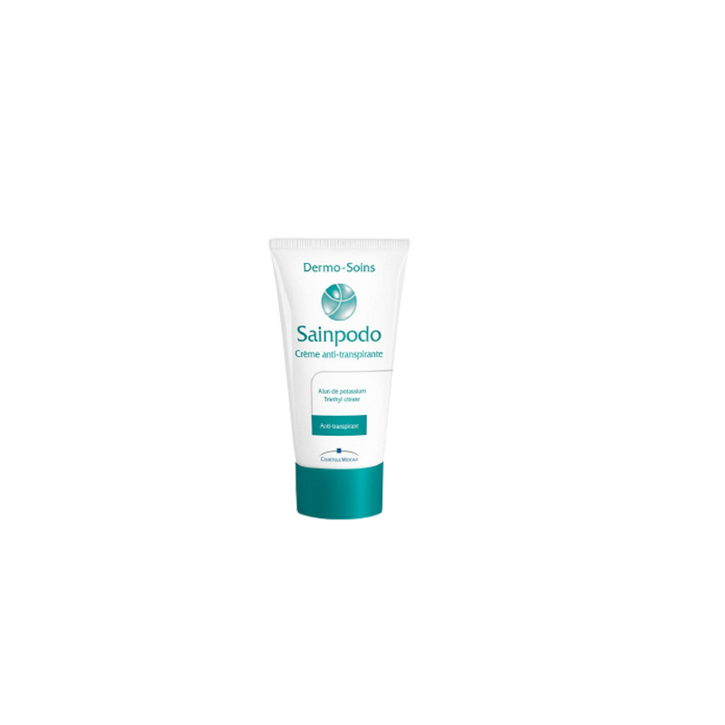 Dermo-Soins Sainpodo Crème Anti-transpirante 50ml tube souple blanc avec bouchon à vis bleu vert