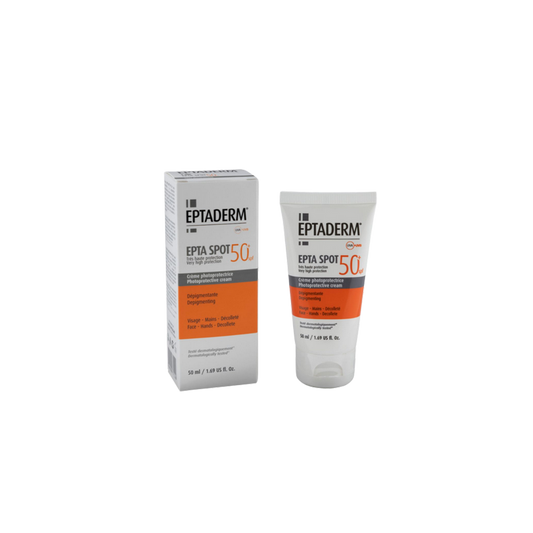 Eptaderm Epta Spot SPF 50+ Crème Photoprotectrice 50ml tube souple blanc et orange a bouchon clips