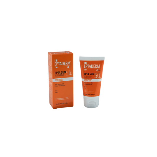 Eptaderm Epta Sun SPF 50+ Fluide Invisible 50ml tube souple orange avec bouchon facile clips