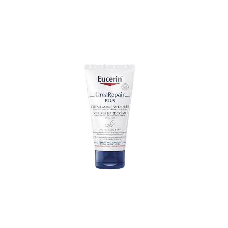 Eucerin UreaRepair Plus Crème Mains 5% d'Urée 75ml tube souple blanc avec bouchon bleu clips