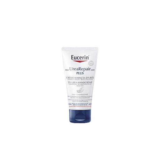 Eucerin UreaRepair Plus Crème Mains 5% d'Urée 75ml tube souple blanc avec bouchon bleu clips