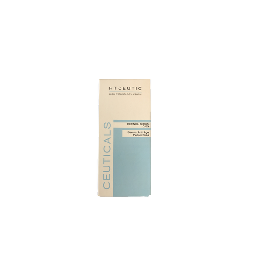 HT Ceutic Sérum Retinol 0.5% 30ml, boite blanche et bleu cartonée