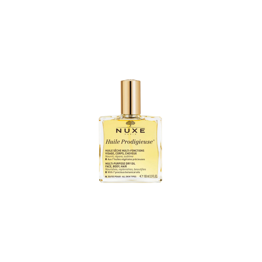 Huile prodigieuse Nuxe flacon transparent avec bouchon doré