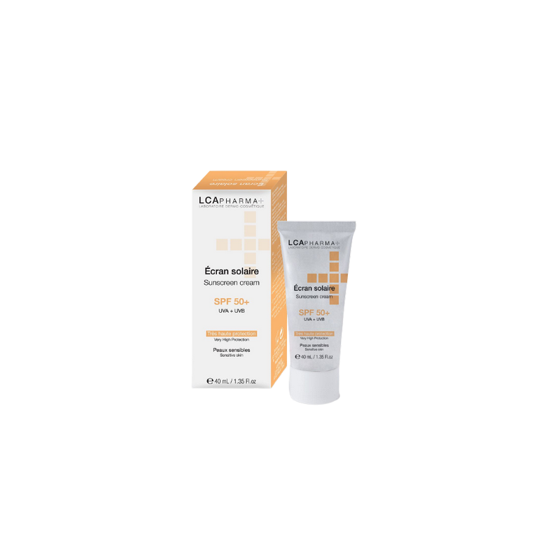 LCA Pharma Crème Solaire SPF 50+ 40ml tube blanc avec bouchon clips