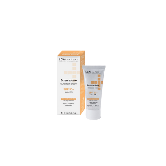 LCA Pharma Crème Solaire SPF 50+ 40ml tube blanc avec bouchon clips