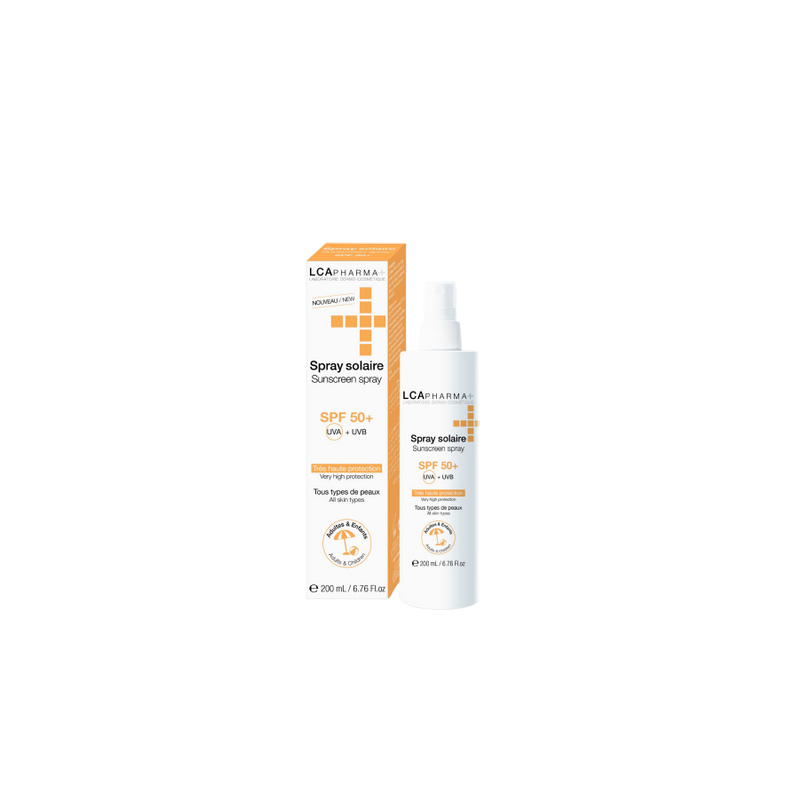 LCA Pharma Spray Solaire SPF 50+ 200ml flacon blanc avec système spray