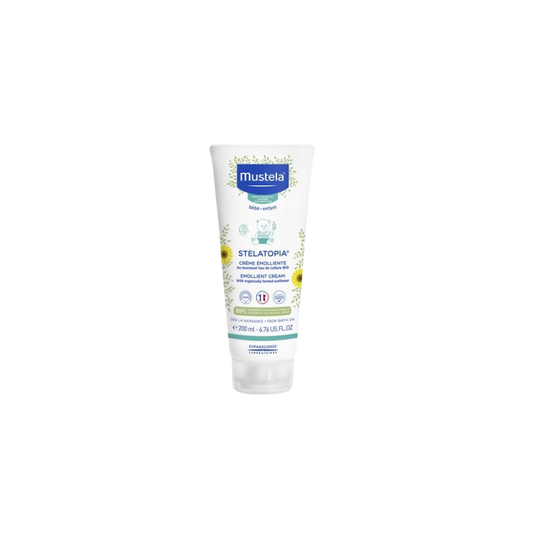 Mustela Crème Émolliente Stelatopia 200ml tube souple blanc avec bouchon clips