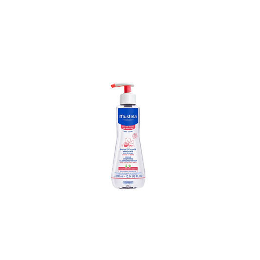 Mustela Eau Nettoyante Apaisante sans Rinçage 300ml flacon blanc avec système pompe