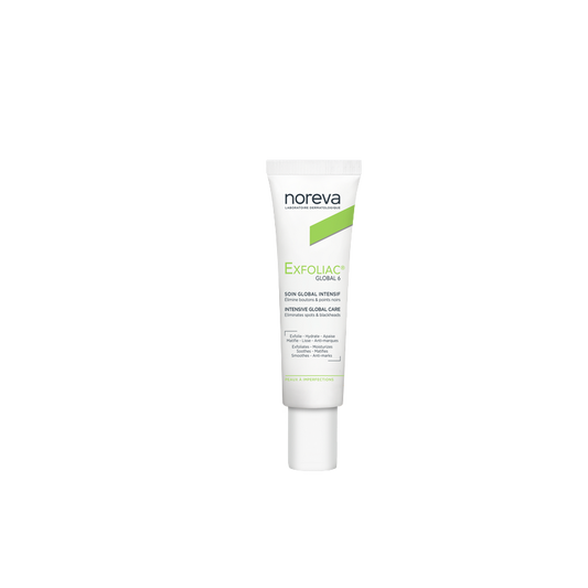 Noreva Exfoliac Global 6 Soin Global Intensif 30ml tube blanc avec bouchon vis