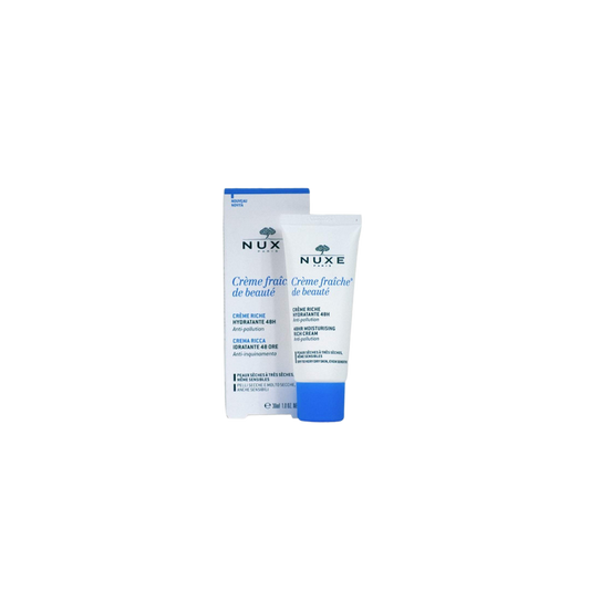 Nuxe Crème Fraiche 48h De Beauté Riche Hydratante 50ML tube souple blanc avec bouchon bleu clips