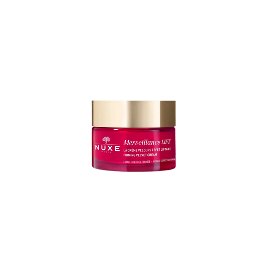 Nuxe Crème Lift Velours Merveillance 50ml pot transparent rouge avec bouchon metal or