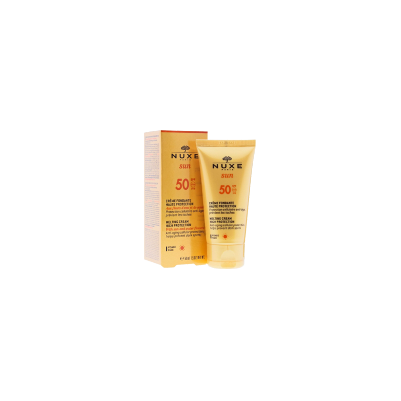 Nuxe Sun Crème Fondante Visage Haute Protection SPF 50+ 50 ml tube souple beige avec bouchon clips