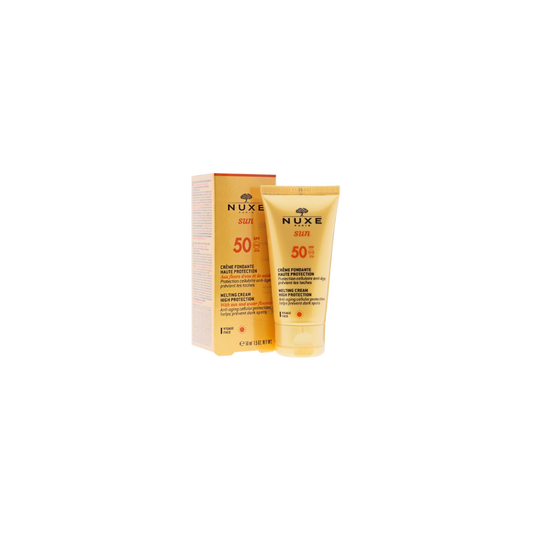 Nuxe Sun Crème Fondante Visage Haute Protection SPF 50+ 50 ml tube souple beige avec bouchon clips