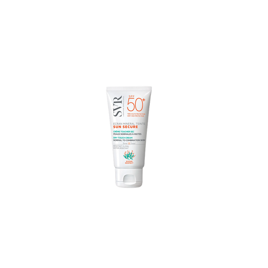 SVR Sun Secure Écran Minéral Teinté SPF 50+ Peaux Normales à Mixtes 60g, tube souple blanc avec bouchon clips