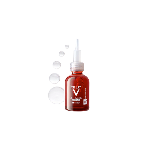 Vichy Liftactiv Specialist Serum B3 30ml, flacon transparent rouge avec bouchon pipette