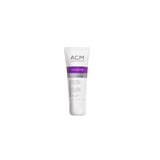 cicastim crème apaisante dans son flacon souple blanc et violet