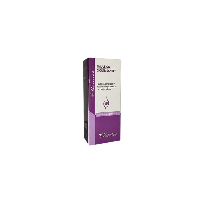 Elliance Emulsion Cicatrisante 40ml dans sa boite cartonnée blanche et violet